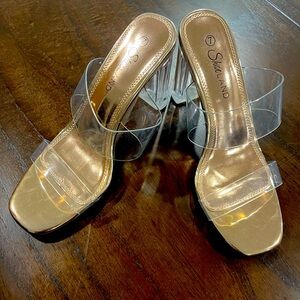 Size 7 Shoe Land heels with clear straps, never worn!!!
